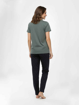 Cotton Night Suit-Grey Top with Black Printed Pyjama