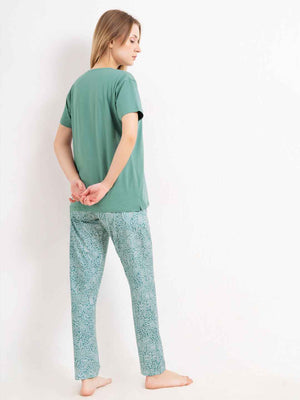 Cotton Night Suit-Teal Top with White Printed Pyjama