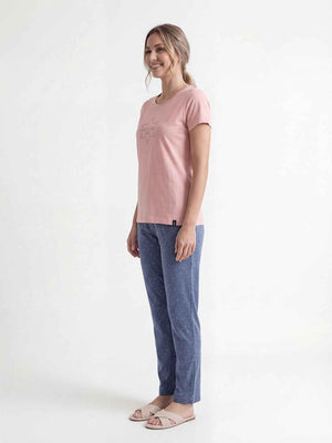Cotton Night Suit-Pink Top with Blue Printed Pyjama