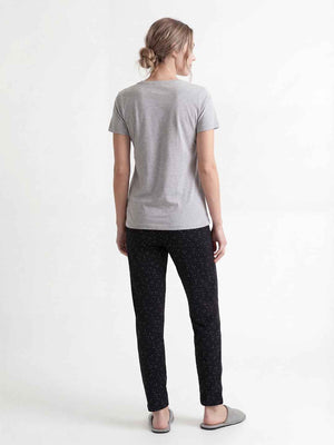 Cotton Night Suit-Grey Top with black Printed Pyjama