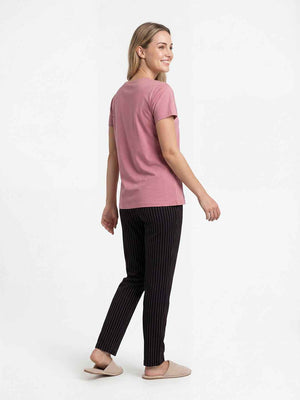 Cotton Night Suit-Pink Top with Black Stripes Pyjama