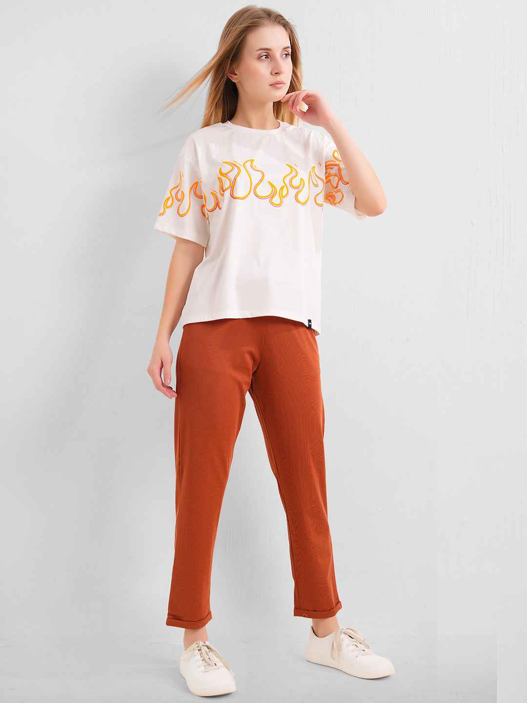 Co-ord Set - White Flame Print Premium Top with Pants
