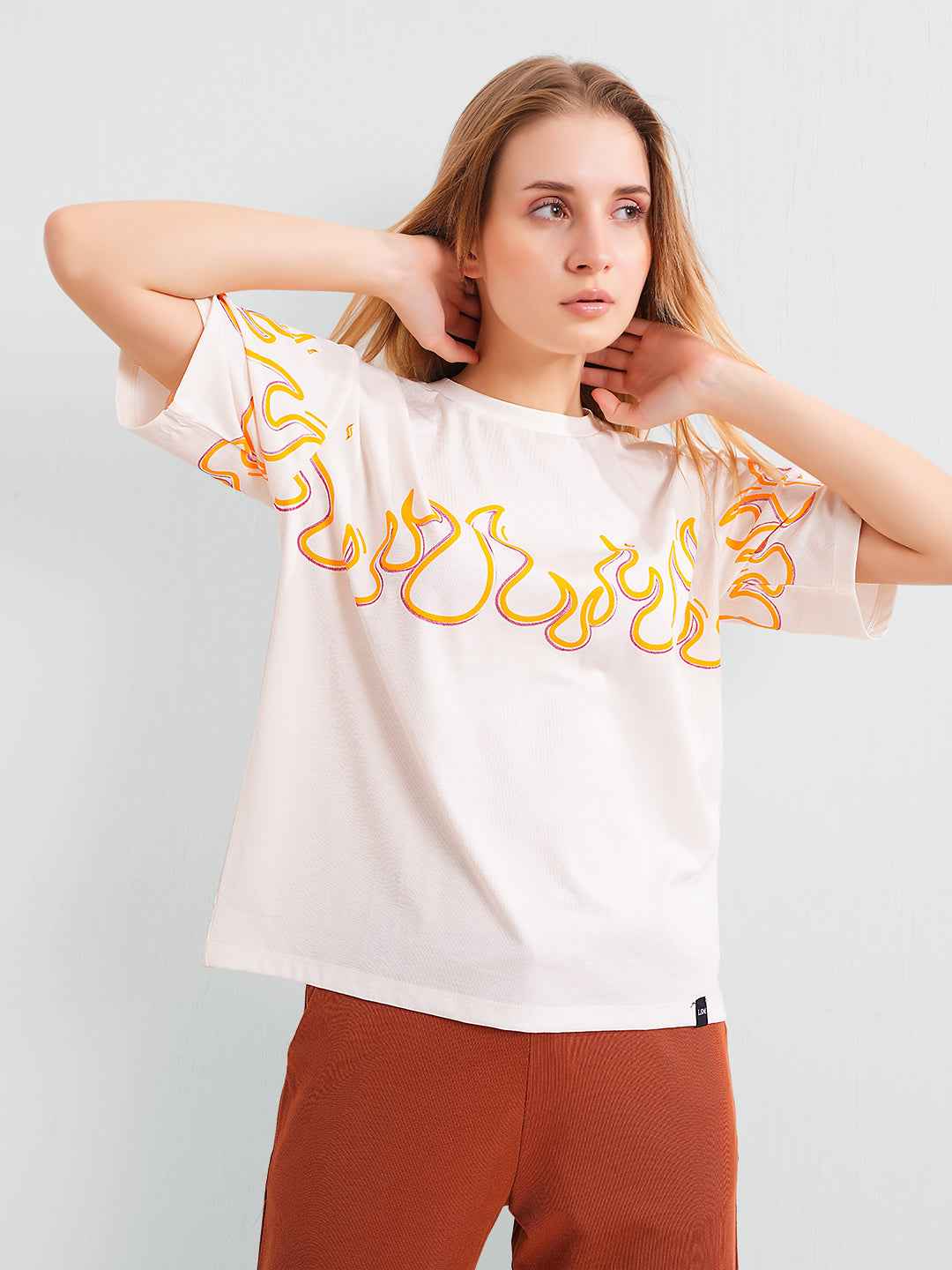 Co-ord Set - White Flame Print Premium Top with Pants