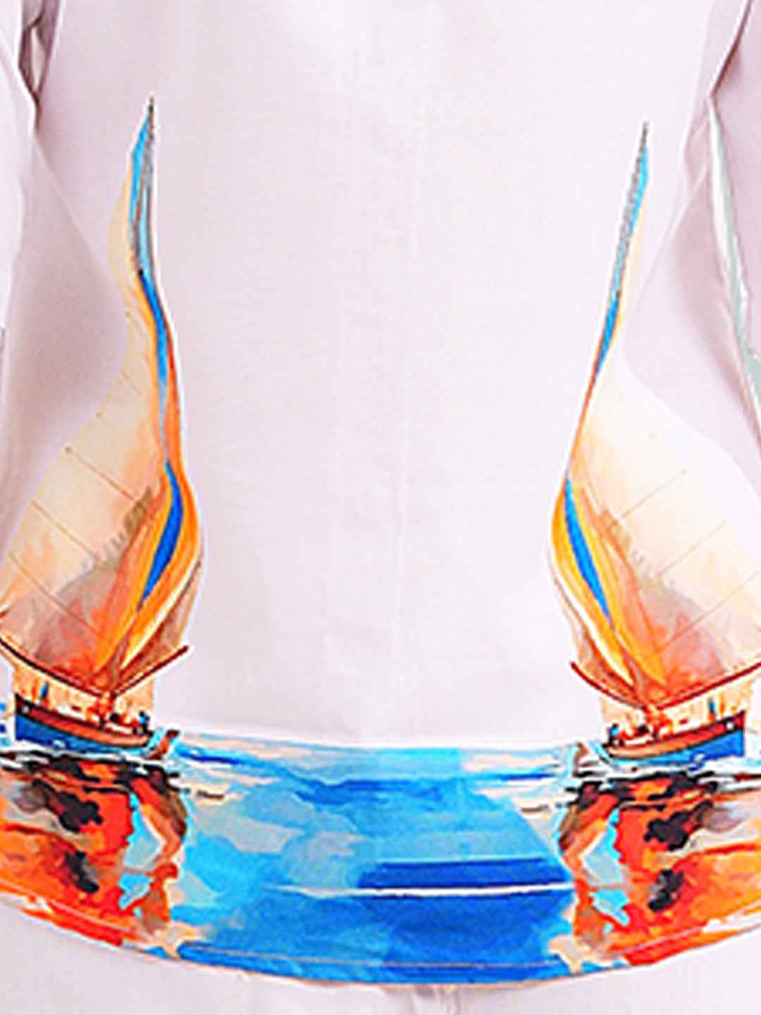 Rayon Co-ord Set – White Shirt & Pant with Colorful Sailboat Print