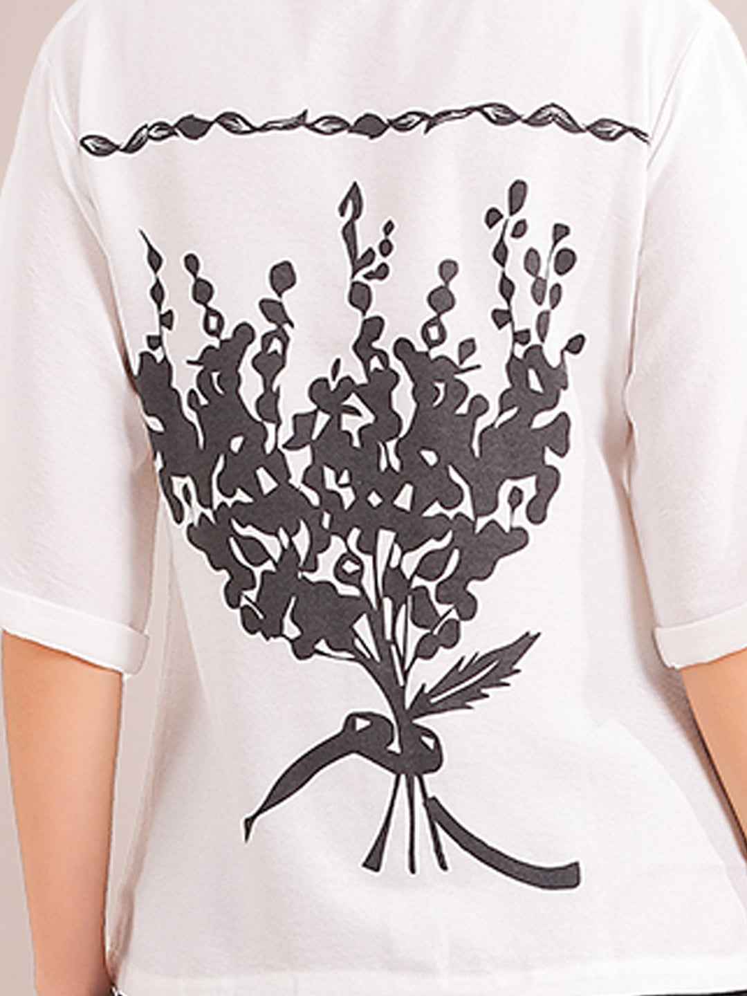 Linen Co-ord Set – White Printed Shirt with Black Straight Pants