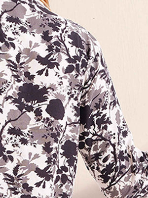 Linen Kurta Set – Black & White Floral Printed Kurta with Solid Black Pants