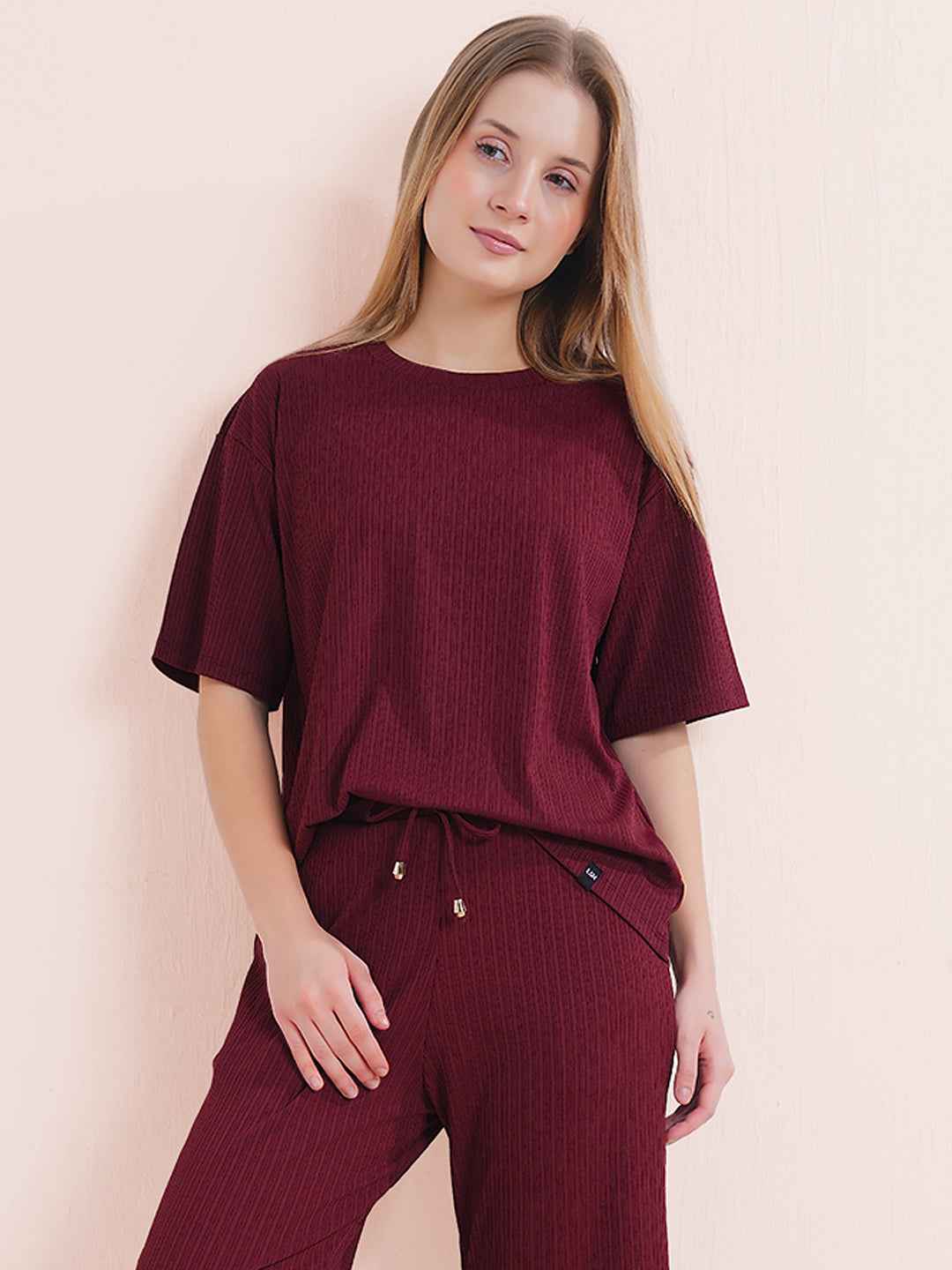 Maroon Premium Solid Travel Co-ord Set