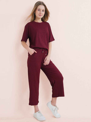 Maroon Premium Solid Travel Co-ord Set