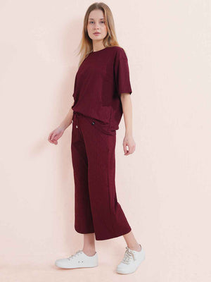 Maroon Premium Solid Travel Co-ord Set