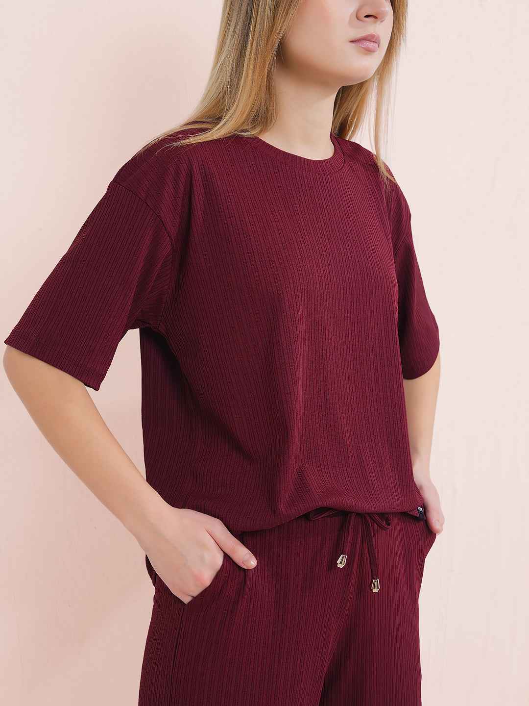 Maroon Premium Solid Travel Co-ord Set