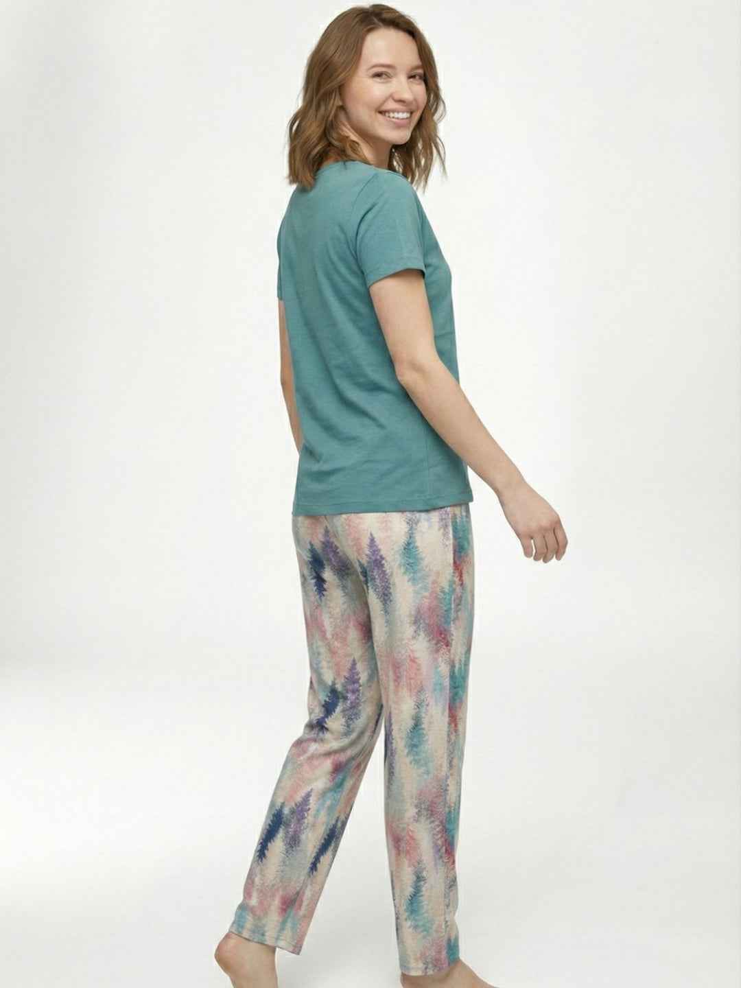 Cotton Night Suit- Blue Top with White Printed Pyjama