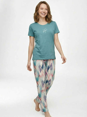 Cotton Night Suit- Blue Top with White Printed Pyjama