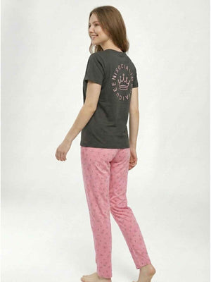 Cotton Night Suit- Grey Top with Pink Printed Pyjama