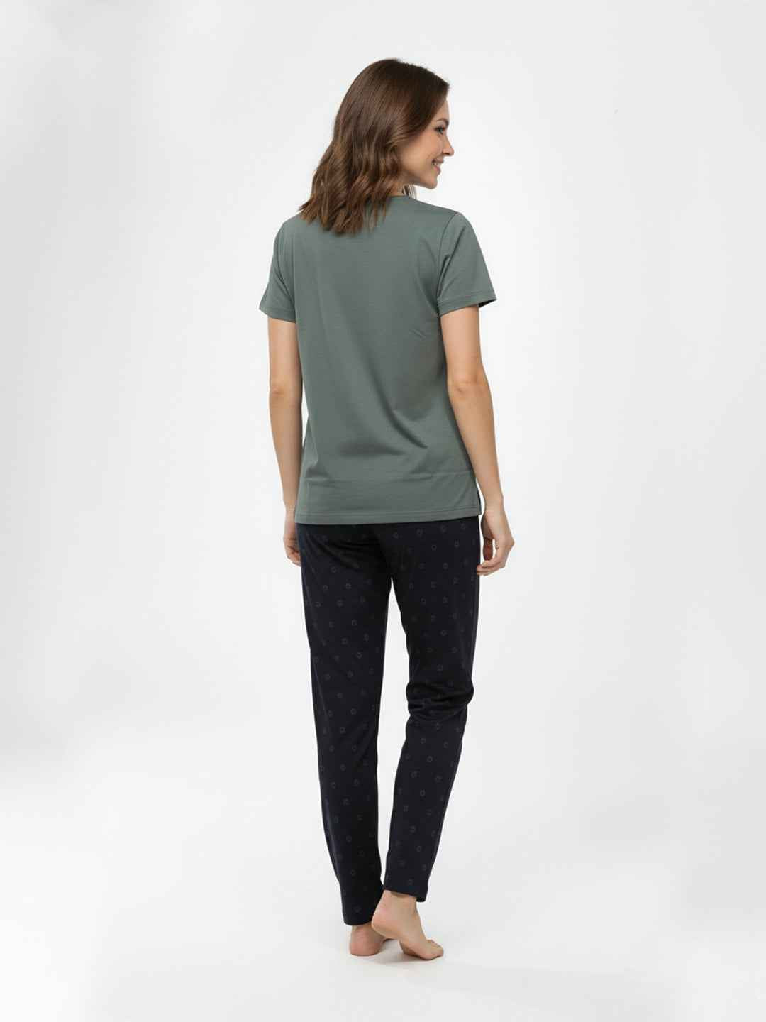Cotton Night Suit-Grey Top with Black Printed Pyjama