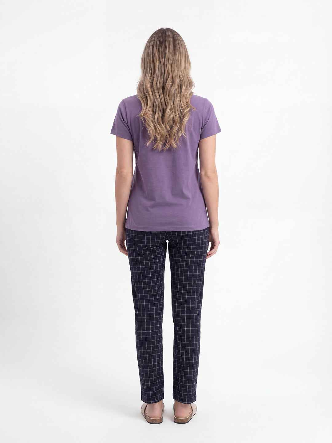 Cotton Night Suit-Purple Top with Navy Blue Printed Pyjama