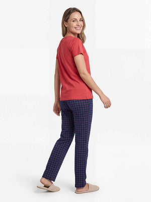 Cotton Night Suit-Red Top with Navy Blue Checks Pyjama
