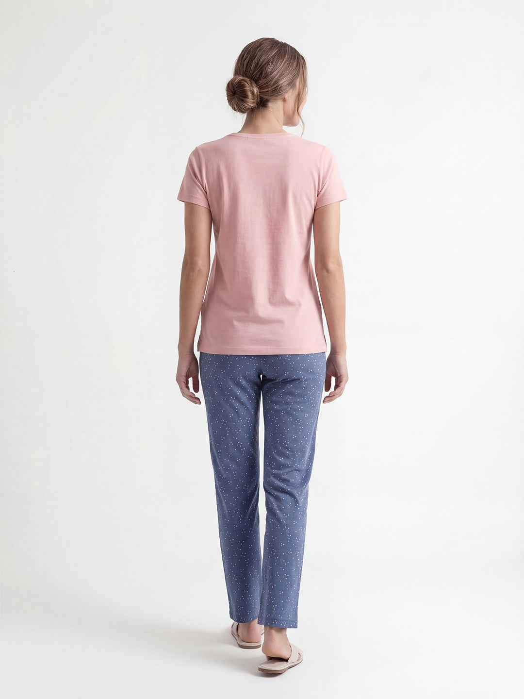 Cotton Night Suit-Pink Top with Blue Printed Pyjama