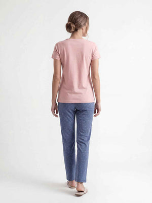 Cotton Night Suit-Pink Top with Blue Printed Pyjama