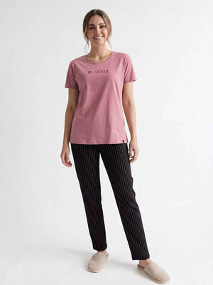 Cotton Night Suit-Pink Top with Black Stripes Pyjama